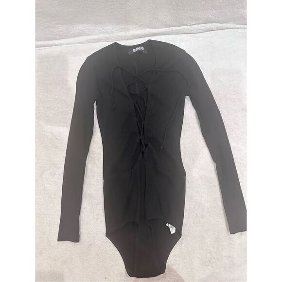 REFORMATION black bodysuit women’s size XS open front crosses with ties - Picture 1 of 5